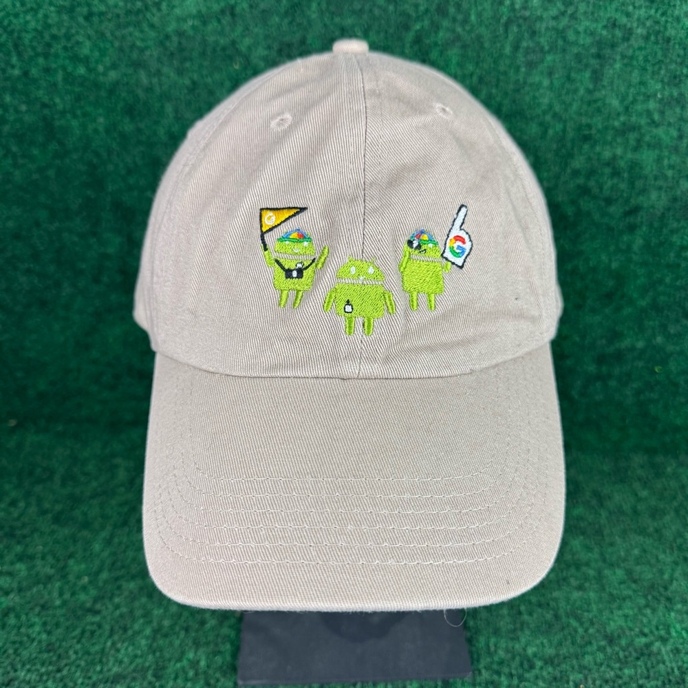 Google Search Bot Bugdroid Android Logo Hat Spell Out OSFA Adjustable Cap Khaki